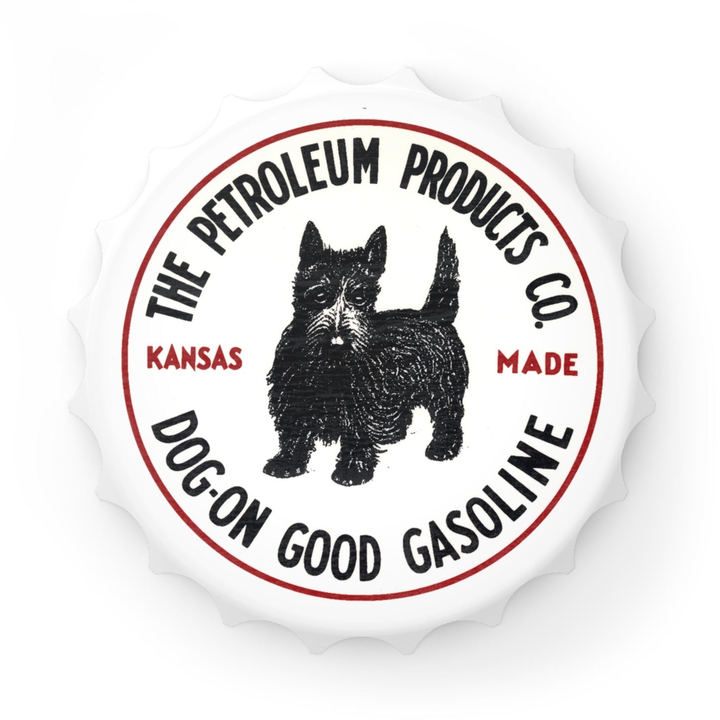 Dog-On Good Gasoline bottle opener — vintage Scottie dog petroliana gift — The Faded Label Co.