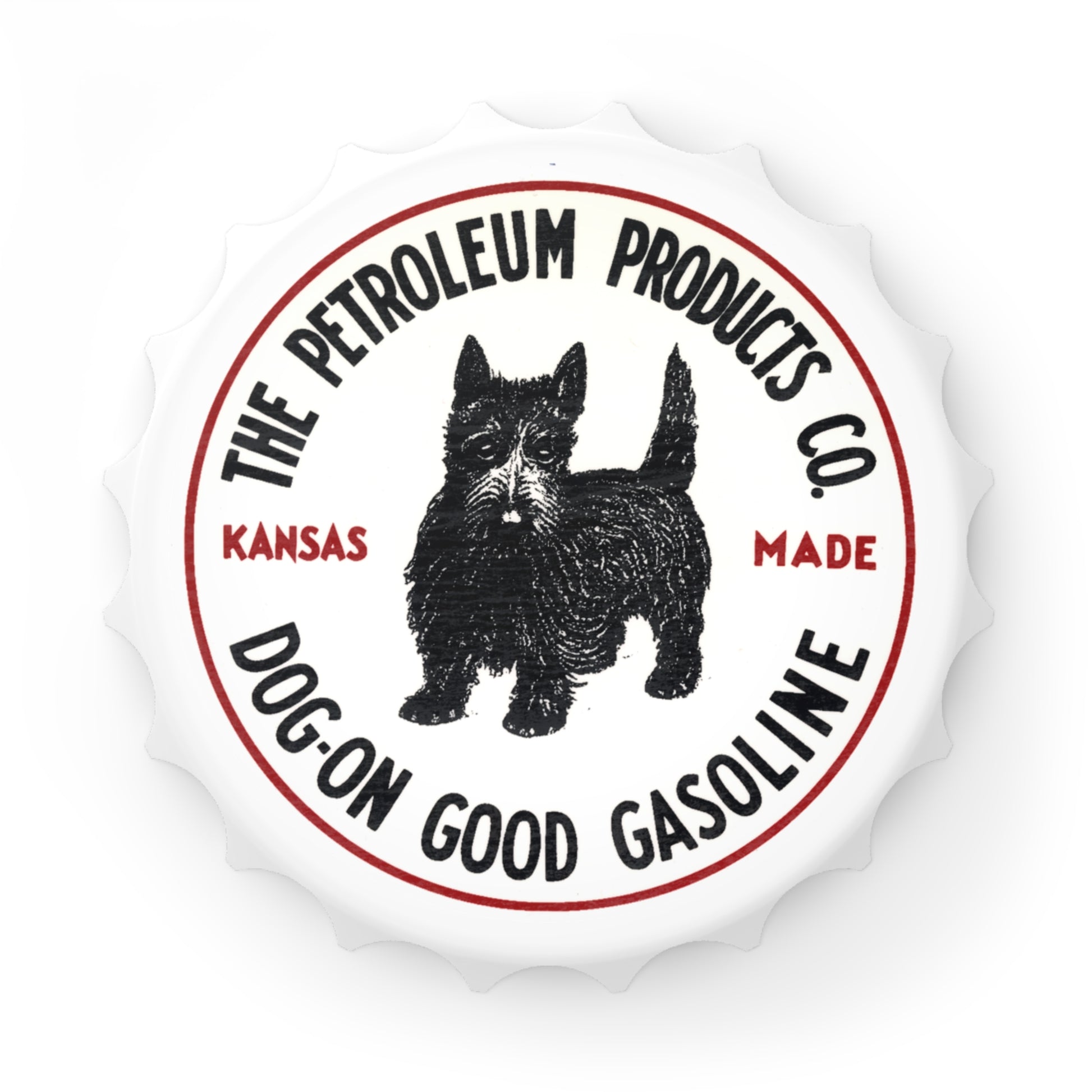 Dog-On Good Gasoline bottle opener — vintage Scottie dog petroliana gift — The Faded Label Co.