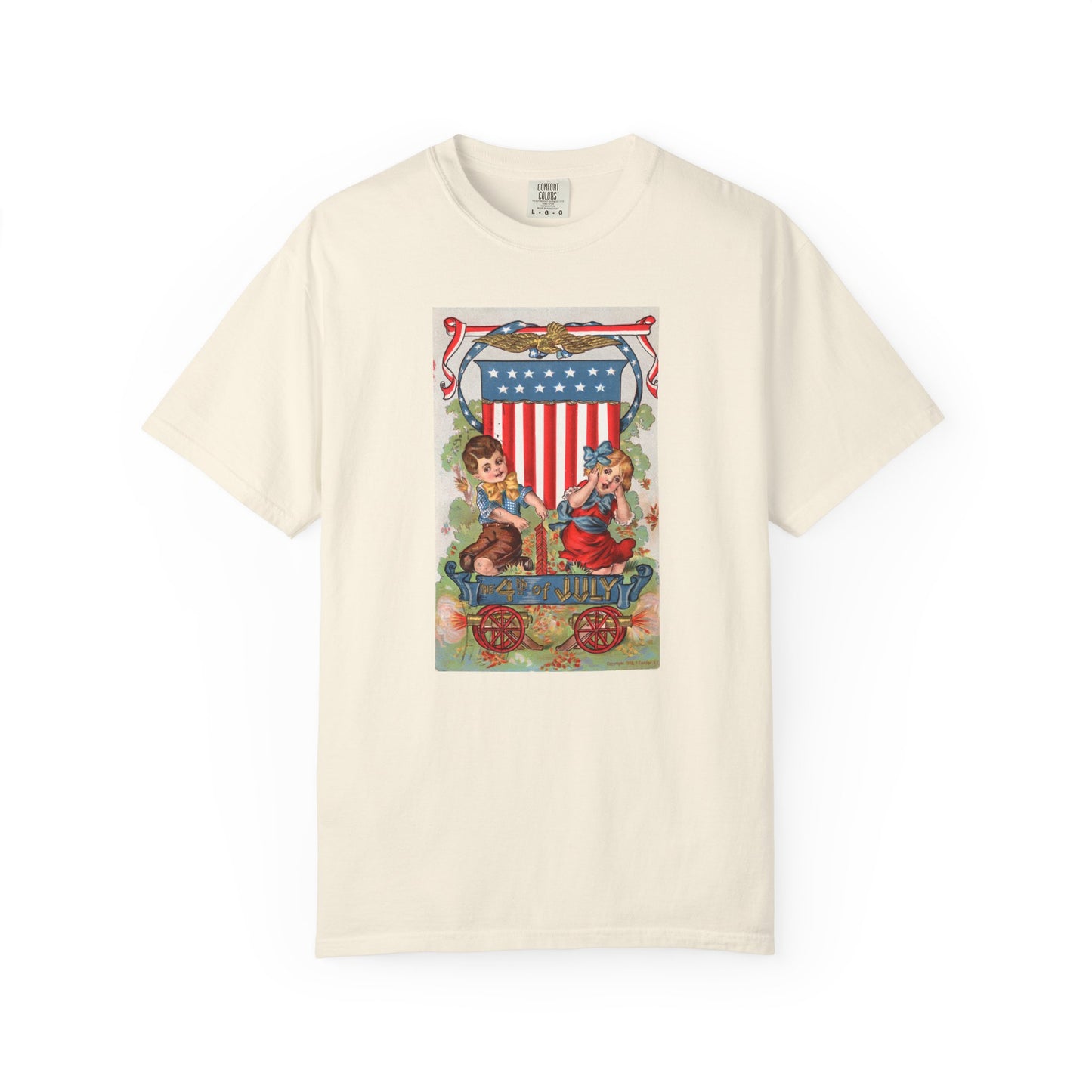 1908 Fourth of July Wagon t-shirt bay — vintage patriotic postcard art — The Faded Label Co.