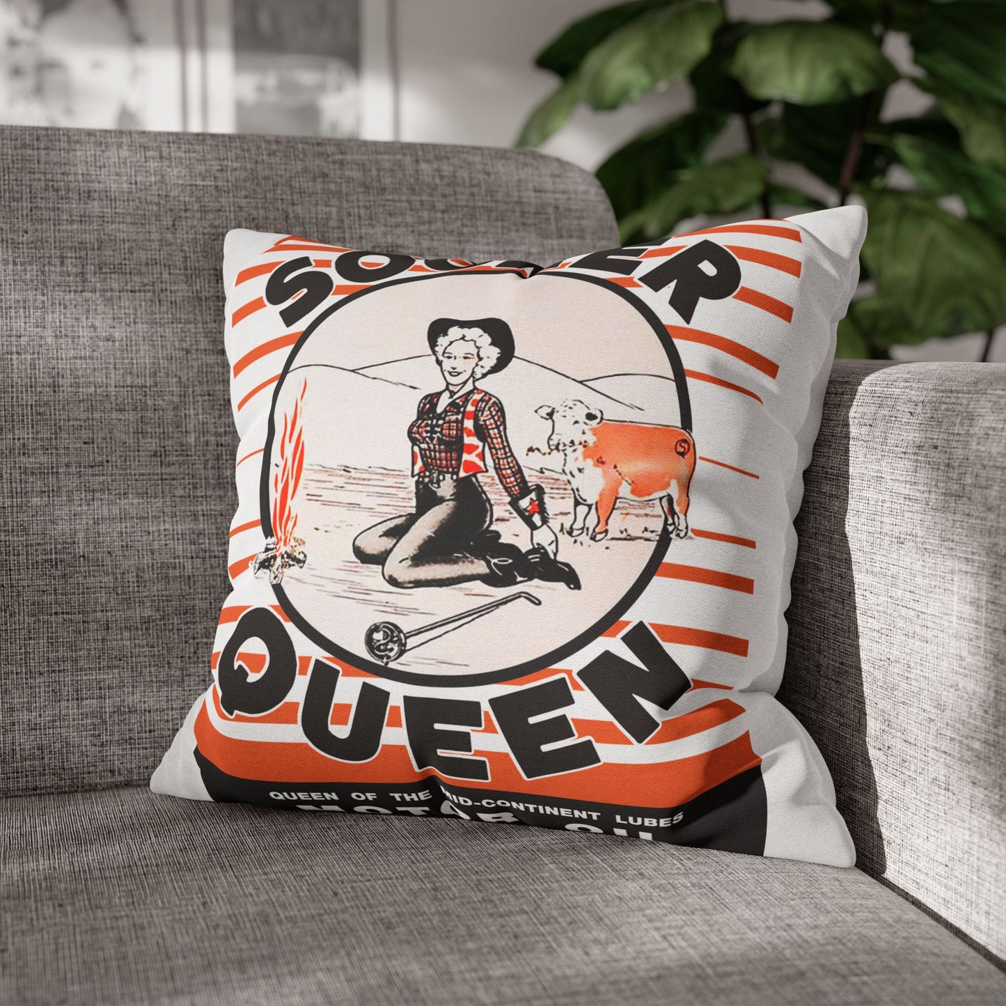 Sooner Queen Square Pillowcase — Retro Cowboy Cowgirl Vintage Western Accent Pillow