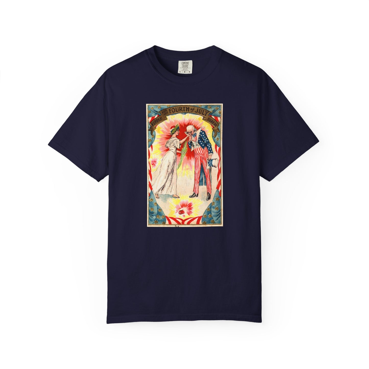 Uncle Sam and Columbia t-shirt ivory — vintage Fourth of July postcard art — The Faded Label Co.