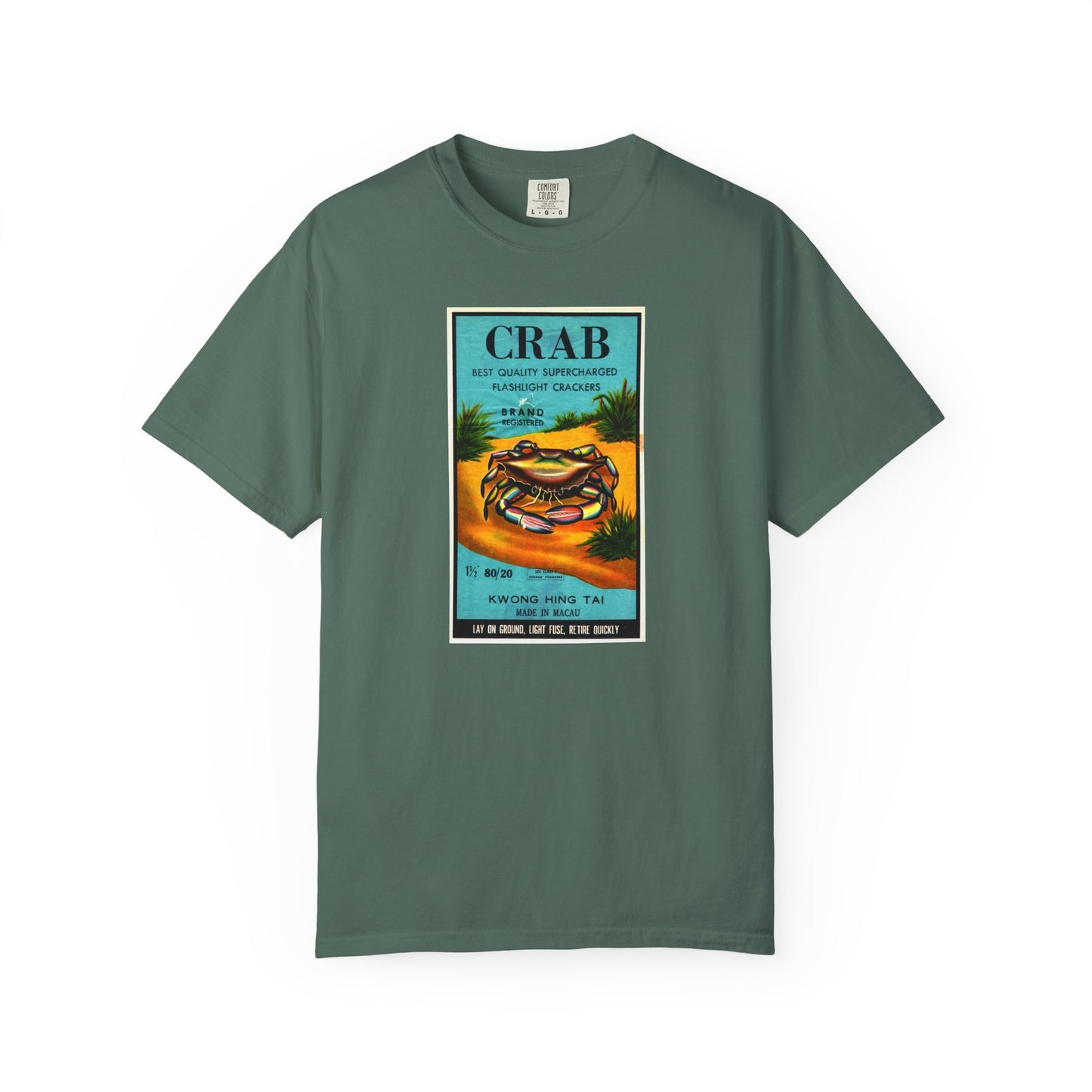 Crab Brand Firecrackers t-shirt Chambray — vintage patriotic fireworks label tee — The Faded Label Co.