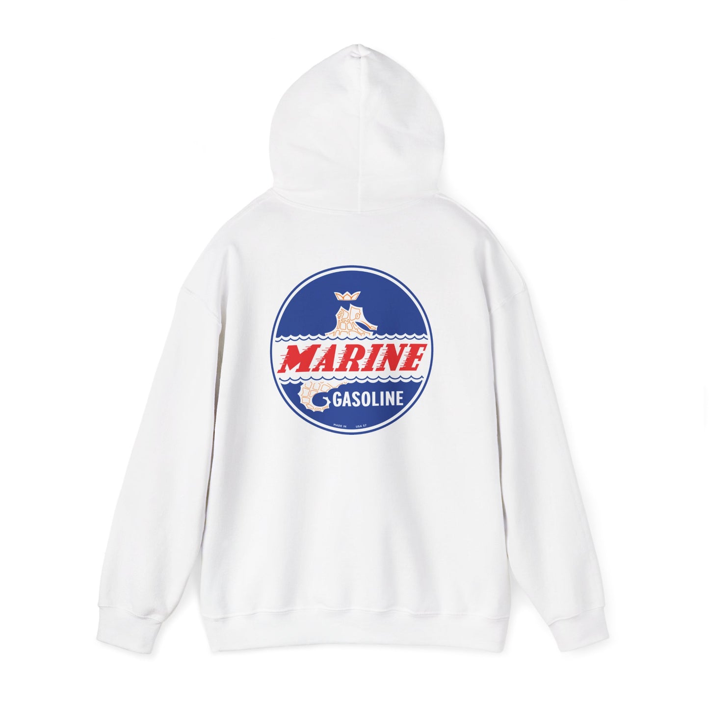 Marine Gasoline Logo Hoodie — Retro Nautical Engine Club Sweatshirt