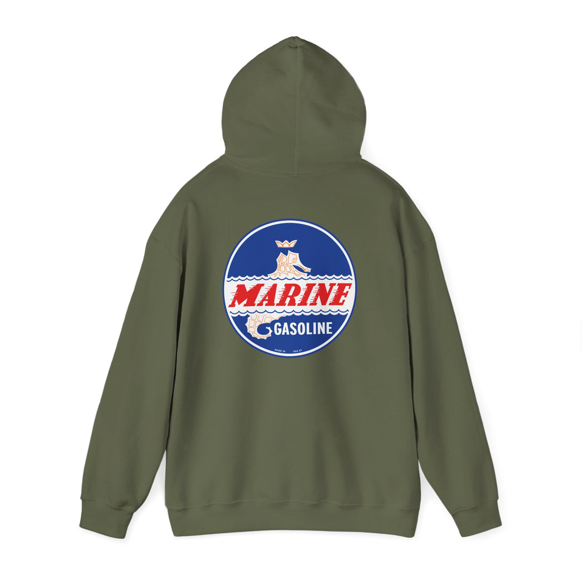 Marine Gasoline Hoodie — Vintage Seahorse Petroliana | The Faded Label Co.
