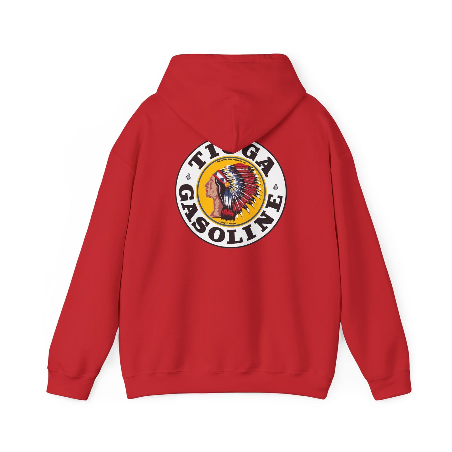 Tioga Gasoline Logo Hoodie — Vintage Native Chief Emblem
