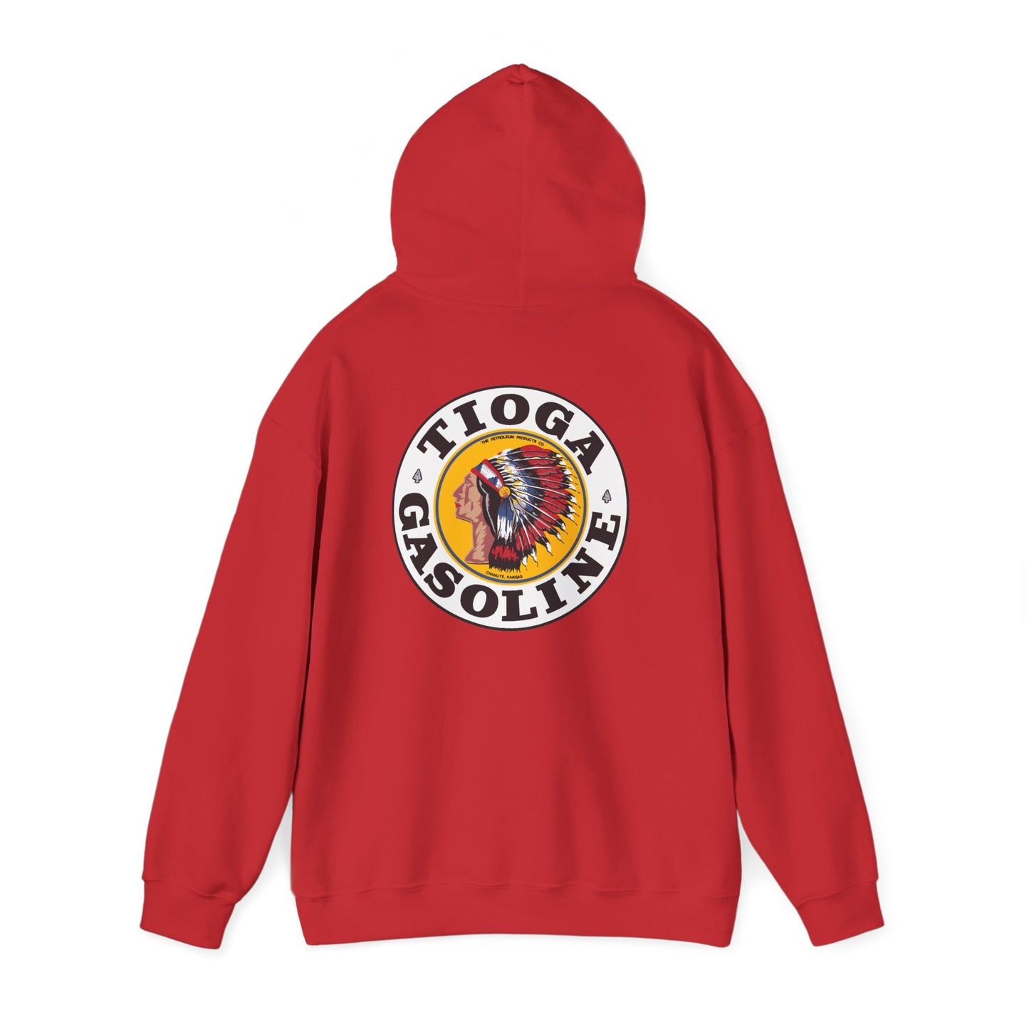 Tioga Gasoline Logo Hoodie — Vintage Native Chief Emblem