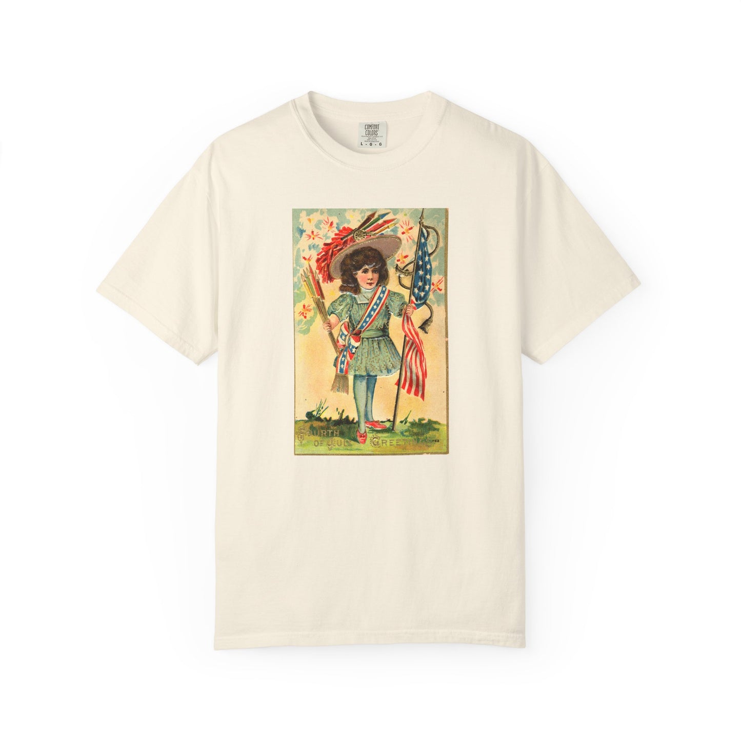 4th of July Patriotic Girl T-Shirt — Vintage Patriotic Postcard Art | The Faded Label Co.