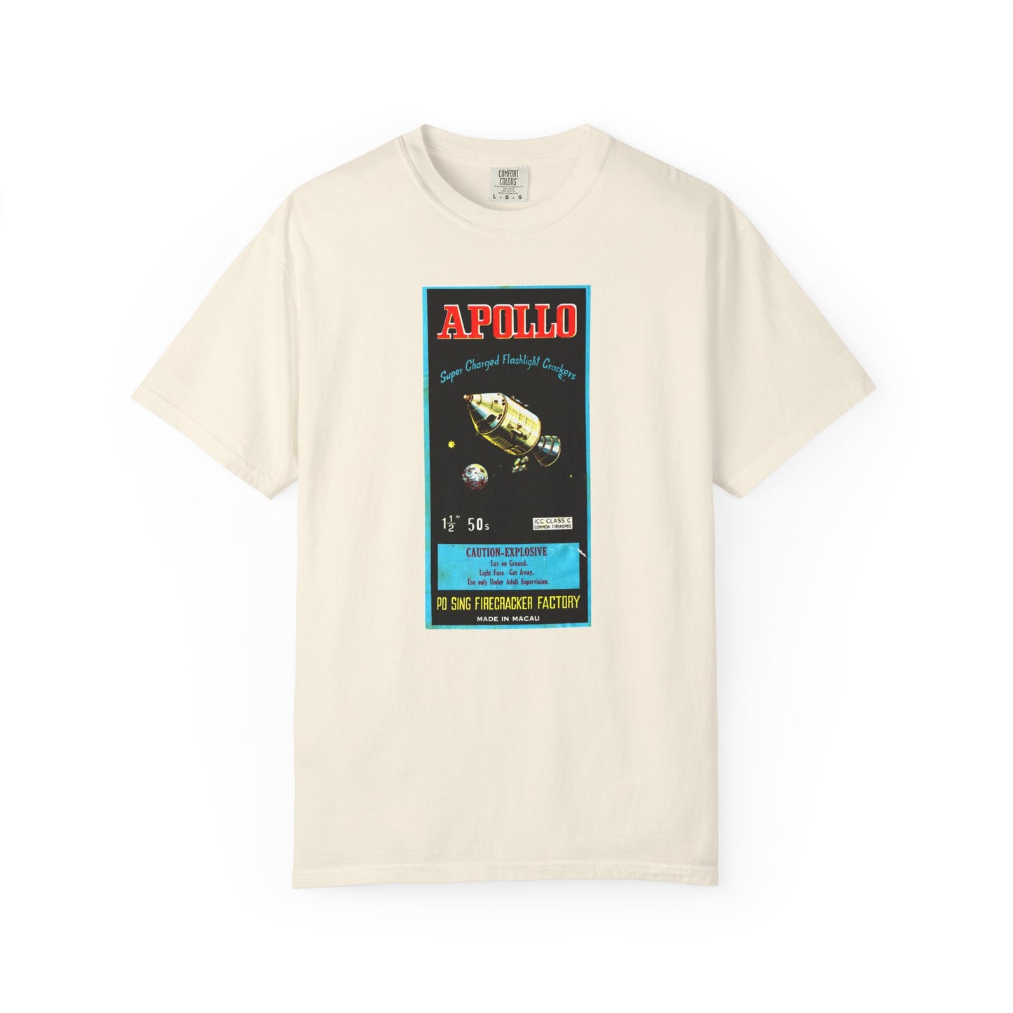 Apollo Firecrackers t-shirt white — vintage 4th of July fireworks label — The Faded Label Co.