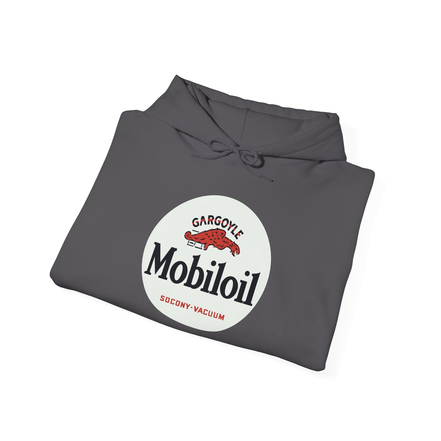 Mobiloil Logo Hoodie — Vintage Gargoyle Motor Oil Graphic Sweatshirt