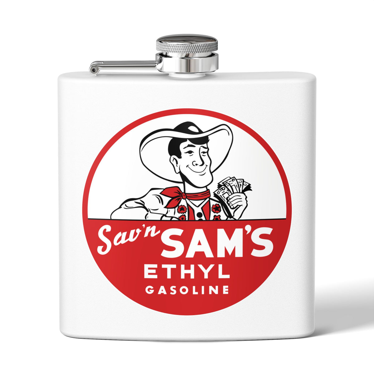 Sam's Ethyl flask white — vintage petroliana gift — The Faded Label Co.