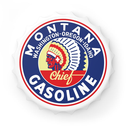 Montana Chief Gasoline bottle opener — vintage petroliana gift — The Faded Label Co.