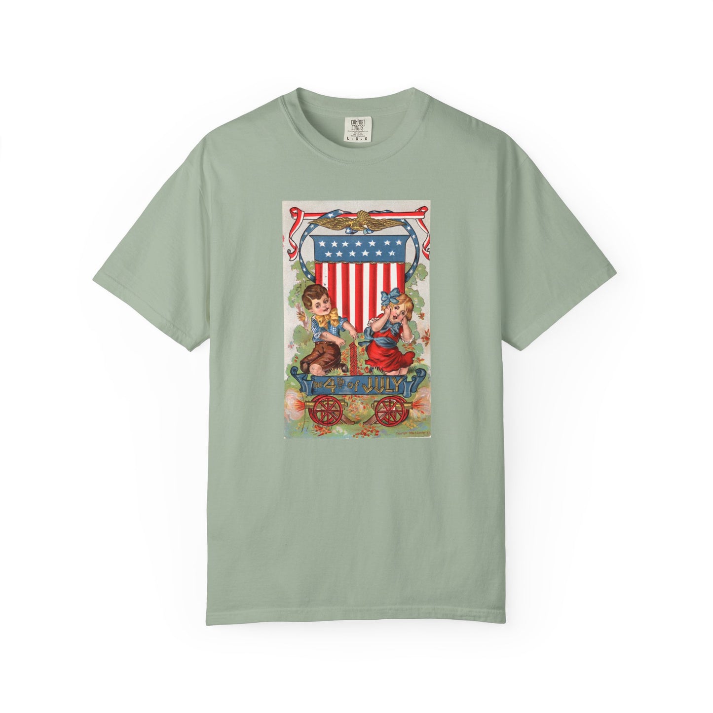 1908 Fourth of July Wagon t-shirt blue spruce — vintage patriotic postcard art — The Faded Label Co.
