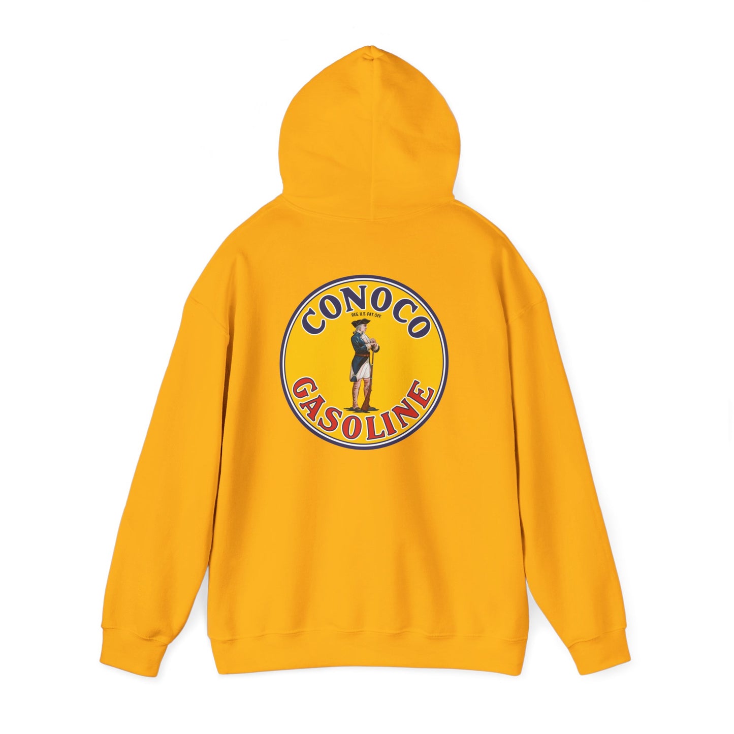 Conoco minuteman Gasoline Vintage Logo Hoodie — Retro Petrol Brand Pullover