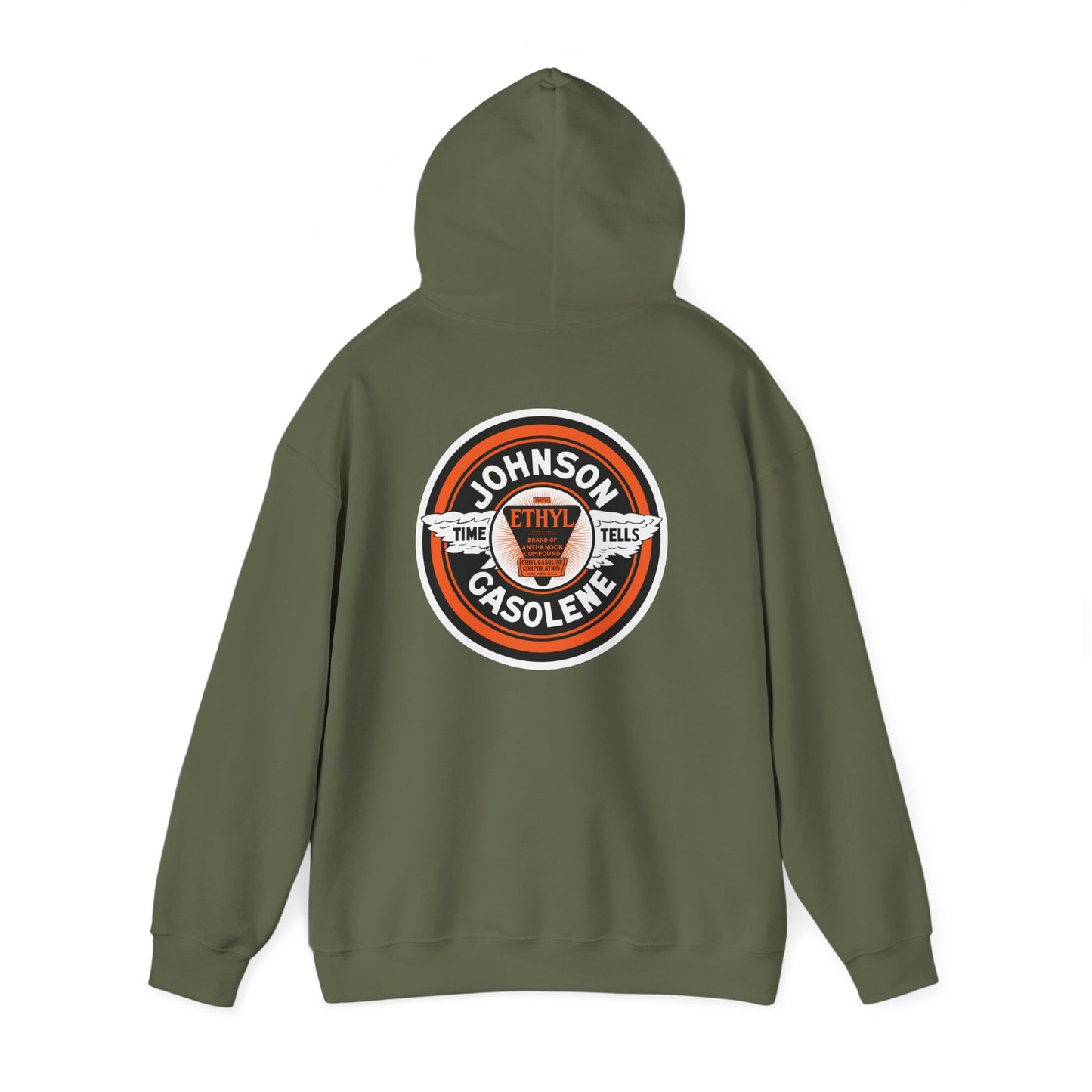 Vintage Johnson Gasolene Logo Hoodie — Retro Petrol Station Sweatshirt