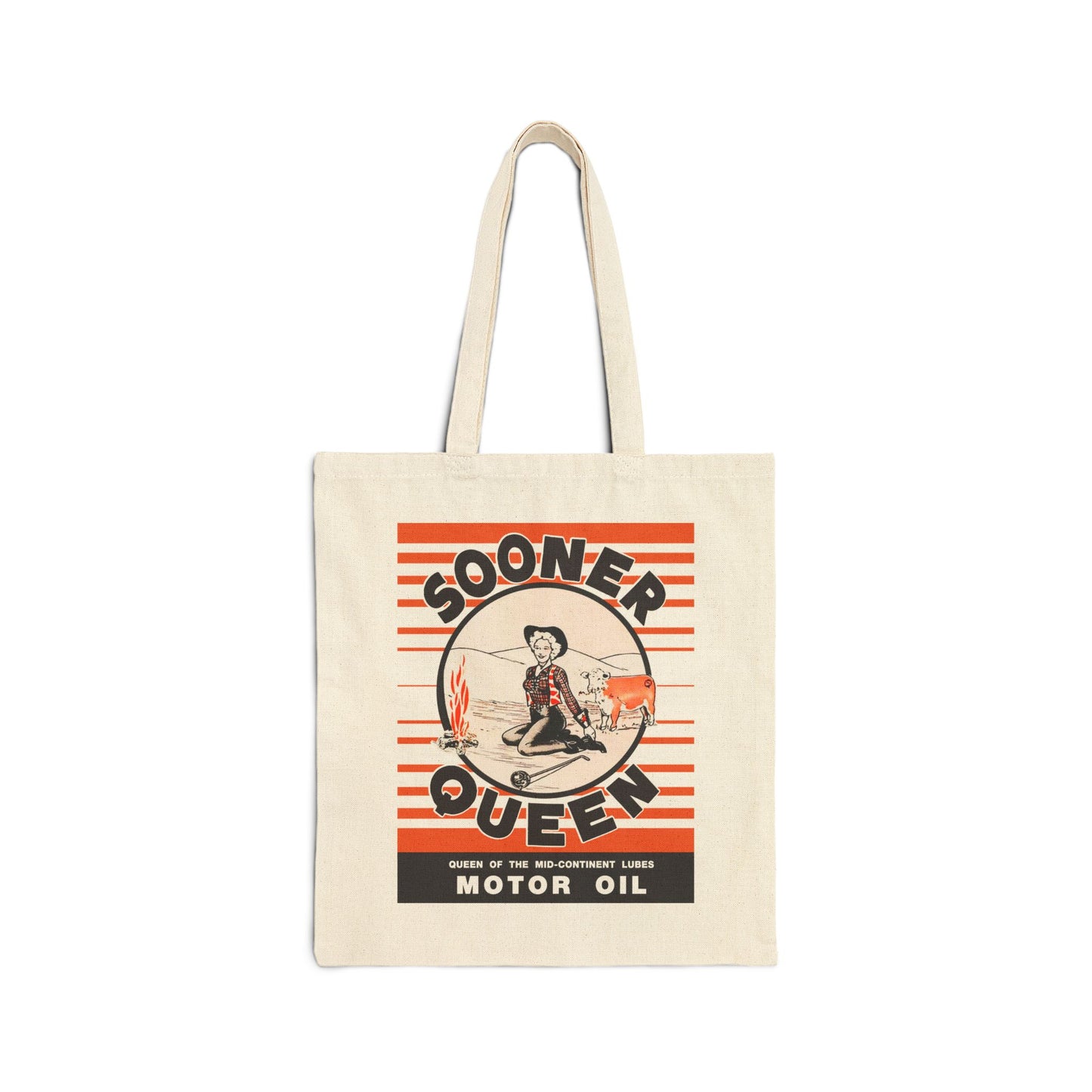 Sooner Queen Motor Oil Canvas Tote Bag — Retro Gasoline Poster Market Tote