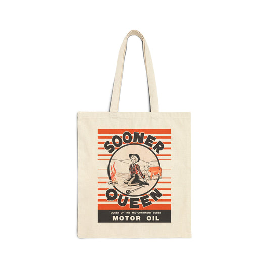 Sooner Queen Motor Oil canvas tote — vintage Oklahoma petroliana gift — The Faded Label Co.