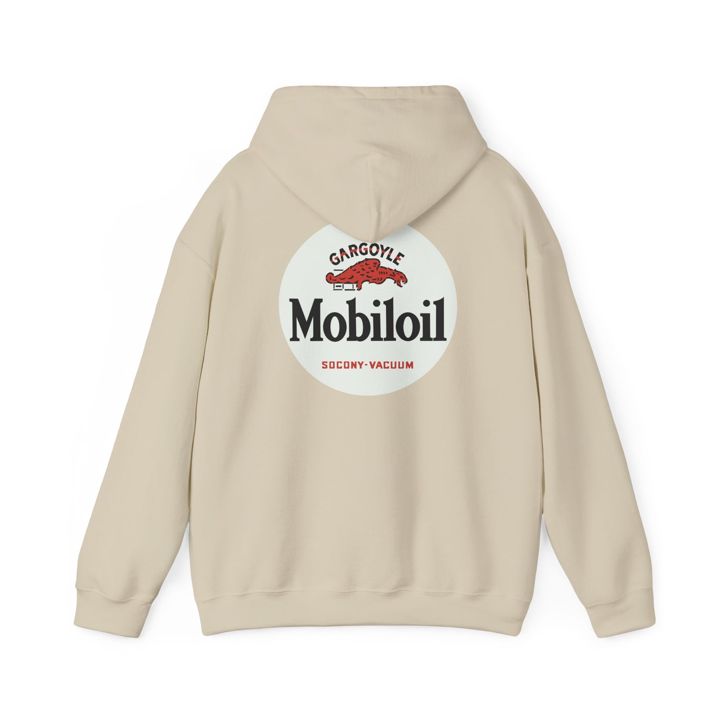 Mobiloil Logo Hoodie — Vintage Gargoyle Motor Oil Graphic Sweatshirt