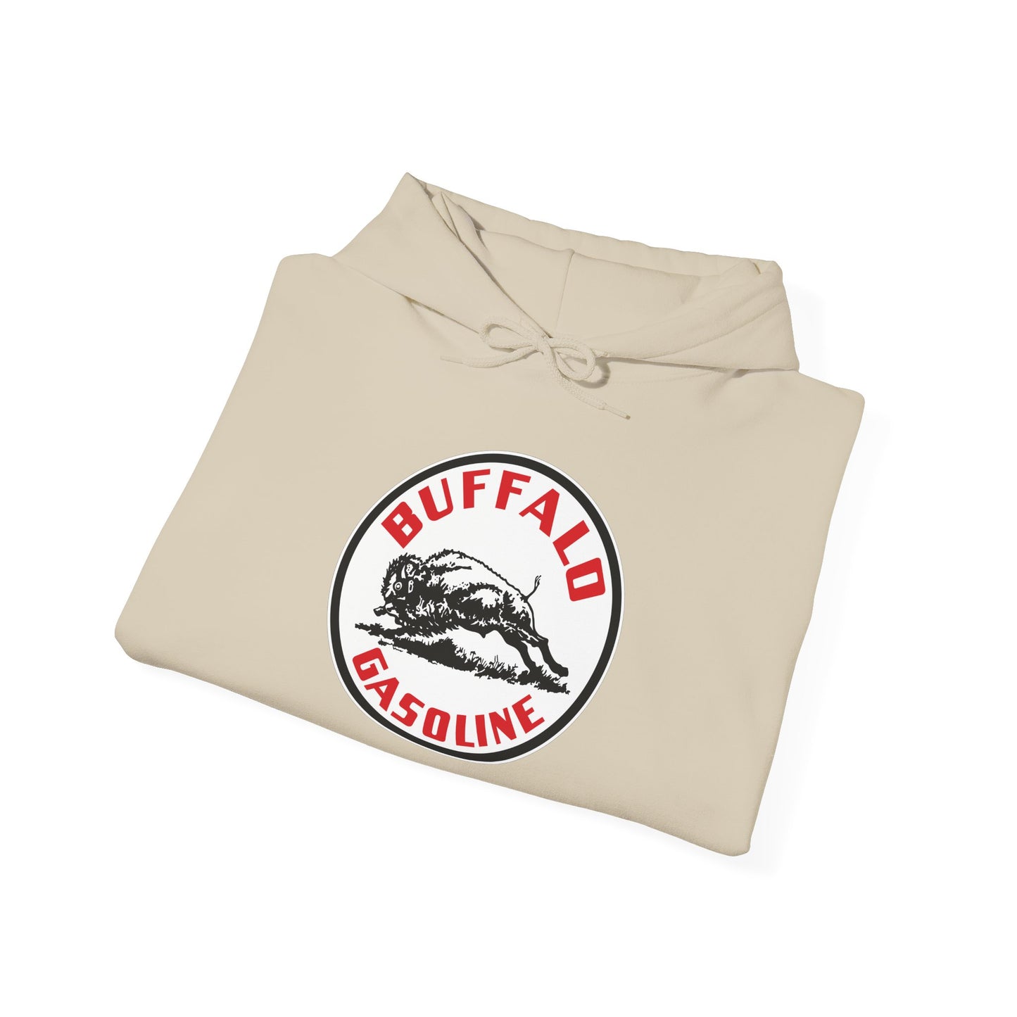Buffalo Gasoline Retro Logo Hoodie — Vintage Bison Fuel Graphic Sweatshirt