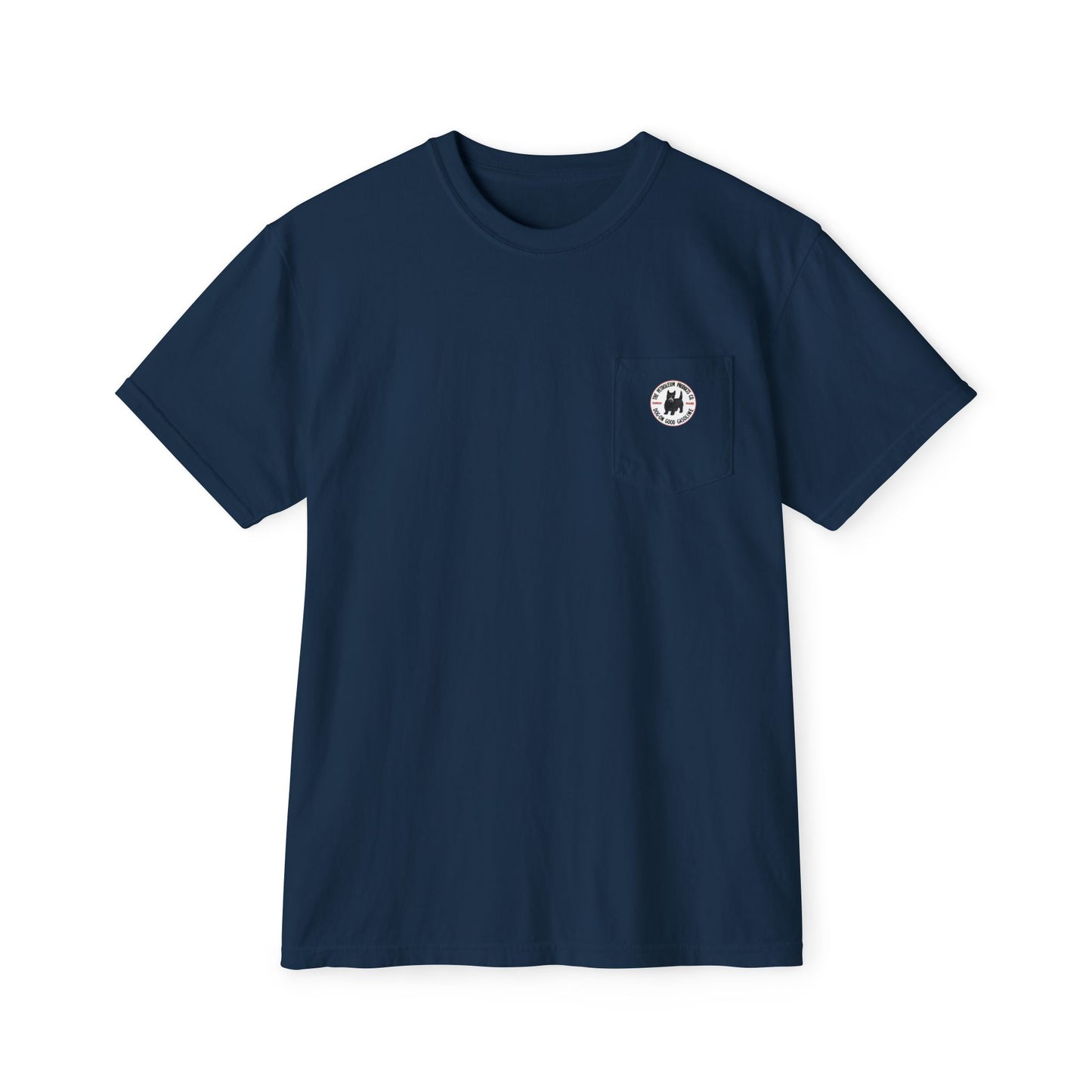 Dog-On Good Gasoline pocket tee white — vintage petroliana apparel — The Faded Label Co.