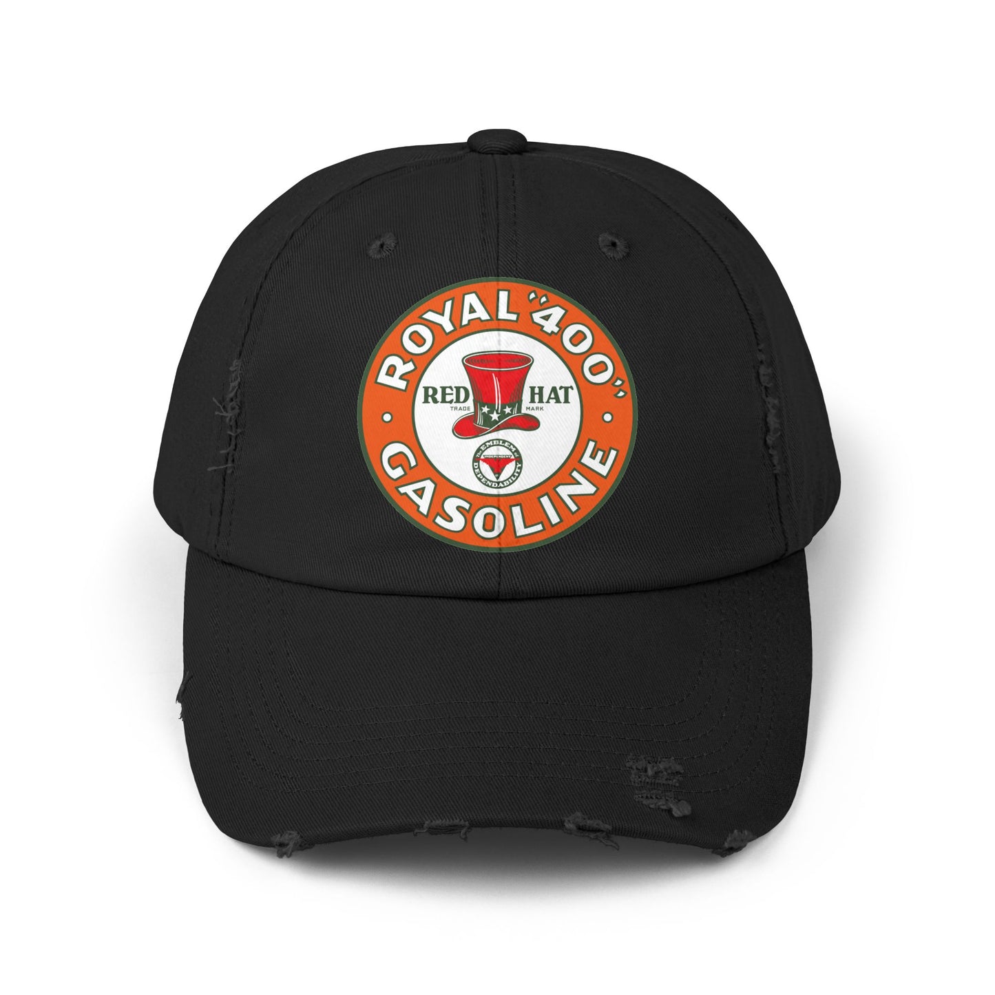 Red Hat Royal 400 Gasoline distressed cap black — vintage rare petroliana hat — The Faded Label Co.