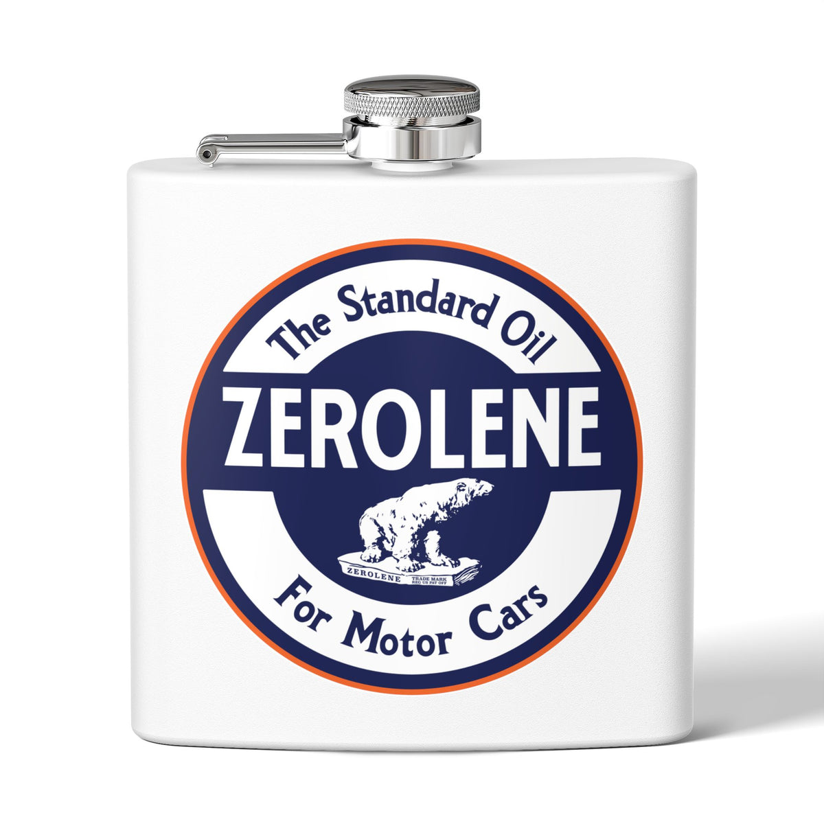 Zerolene flask navy — vintage petroliana gift — The Faded Label Co.
