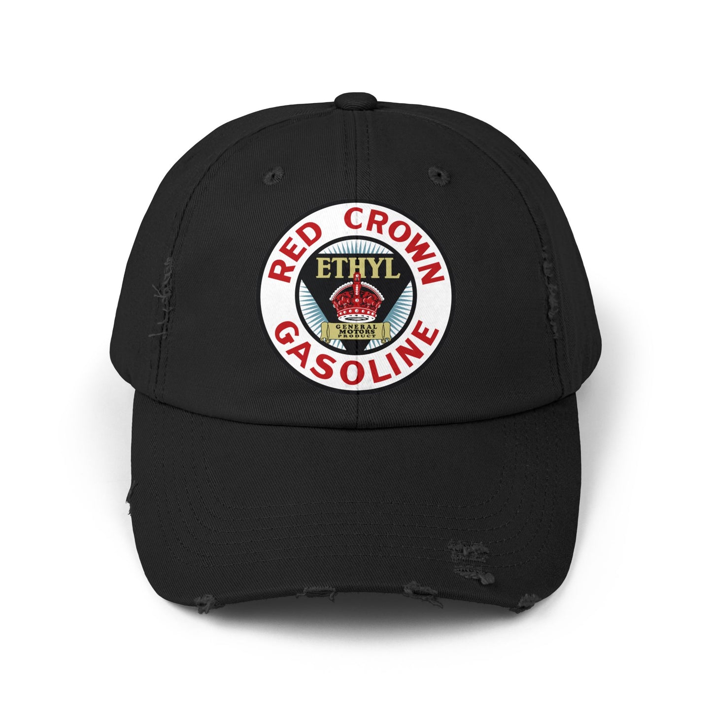 Red Crown Ethyl distressed cap black — vintage Standard Oil petroliana hat — The Faded Label Co.
