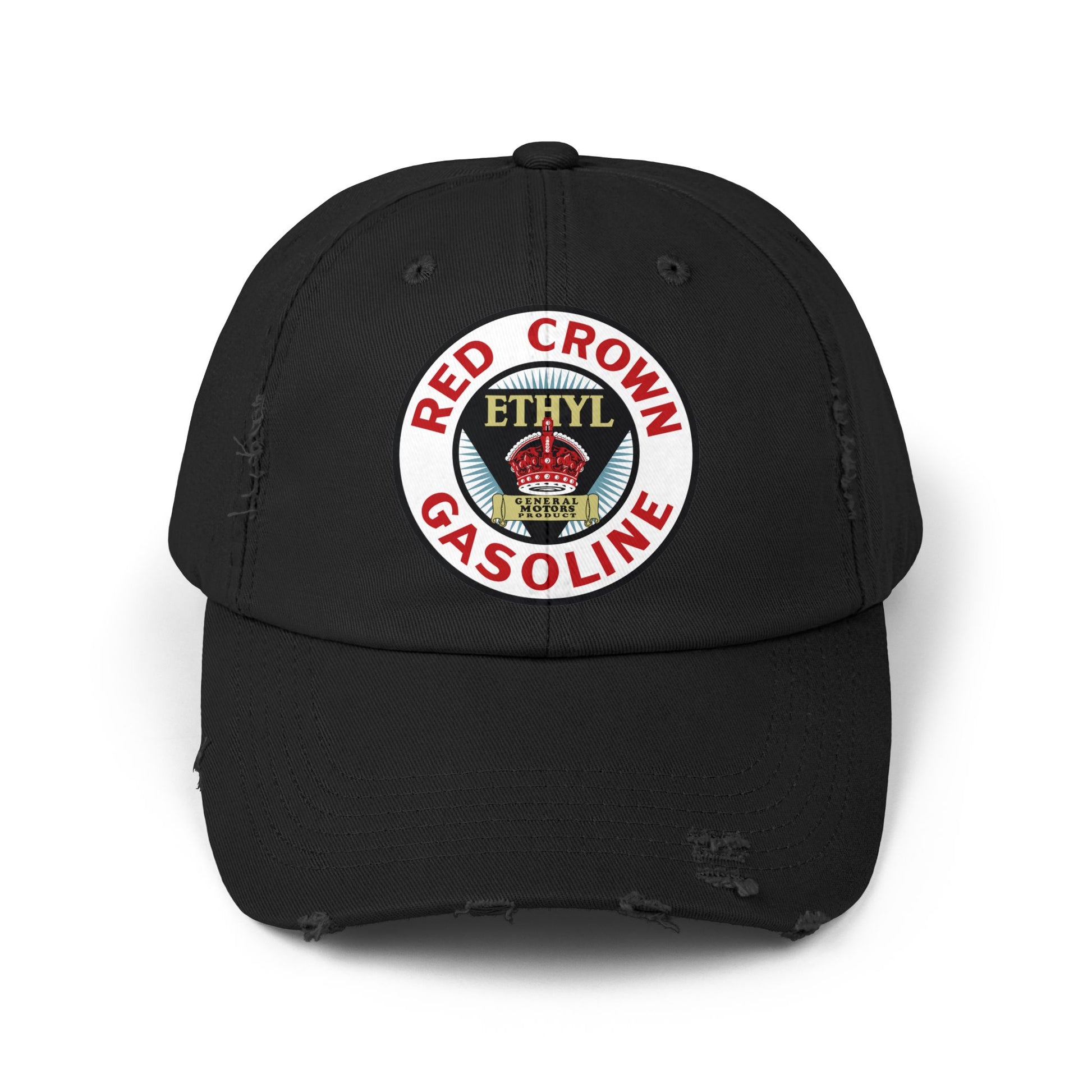 Red Crown Ethyl distressed cap black — vintage Standard Oil petroliana hat — The Faded Label Co.