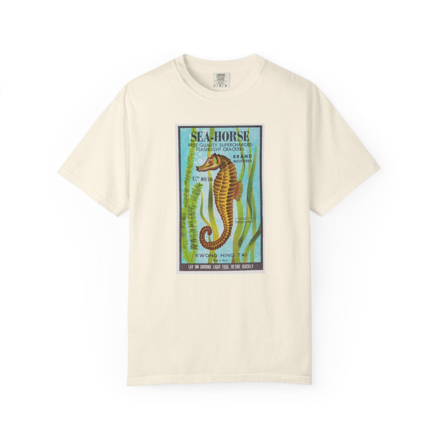 Seahorse Brand Firecrackers t-shirt Bay — America's 250th vintage fireworks graphic tee — The Faded Label Co.