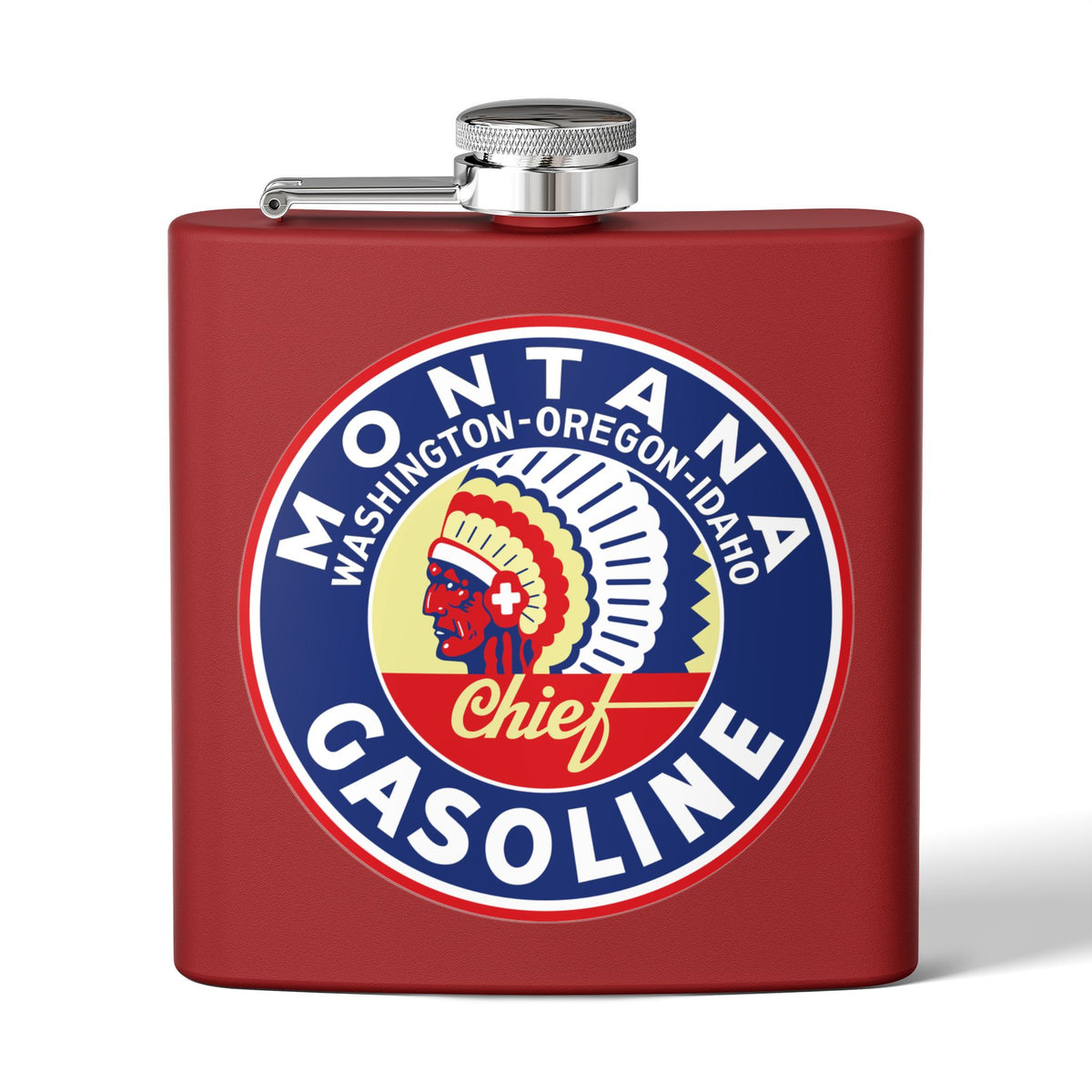 Montana Chief Gasoline Flask — Vintage Inland Empire Petroliana Gift | The Faded Label Co.