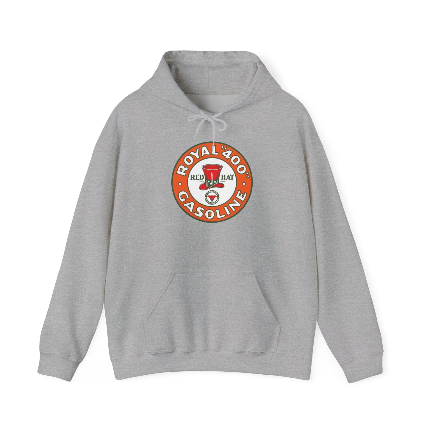"Royal 400" Red Hat Gasoline Logo Hoodie —  Retro Fuel Emblem