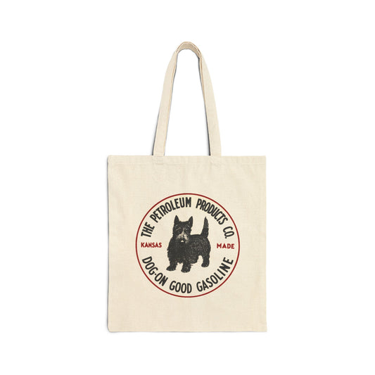 Dog-On Good Gasoline canvas tote bag — vintage petroliana swap meet bag — The Faded Label Co.