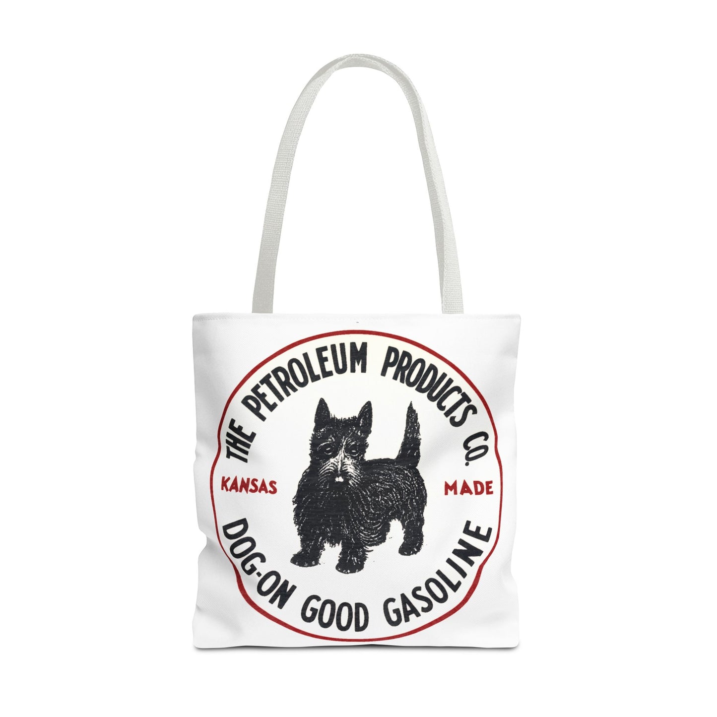 Dog-On Good Gasoline polyester tote bag red — vintage petroliana market bag — The Faded Label Co.