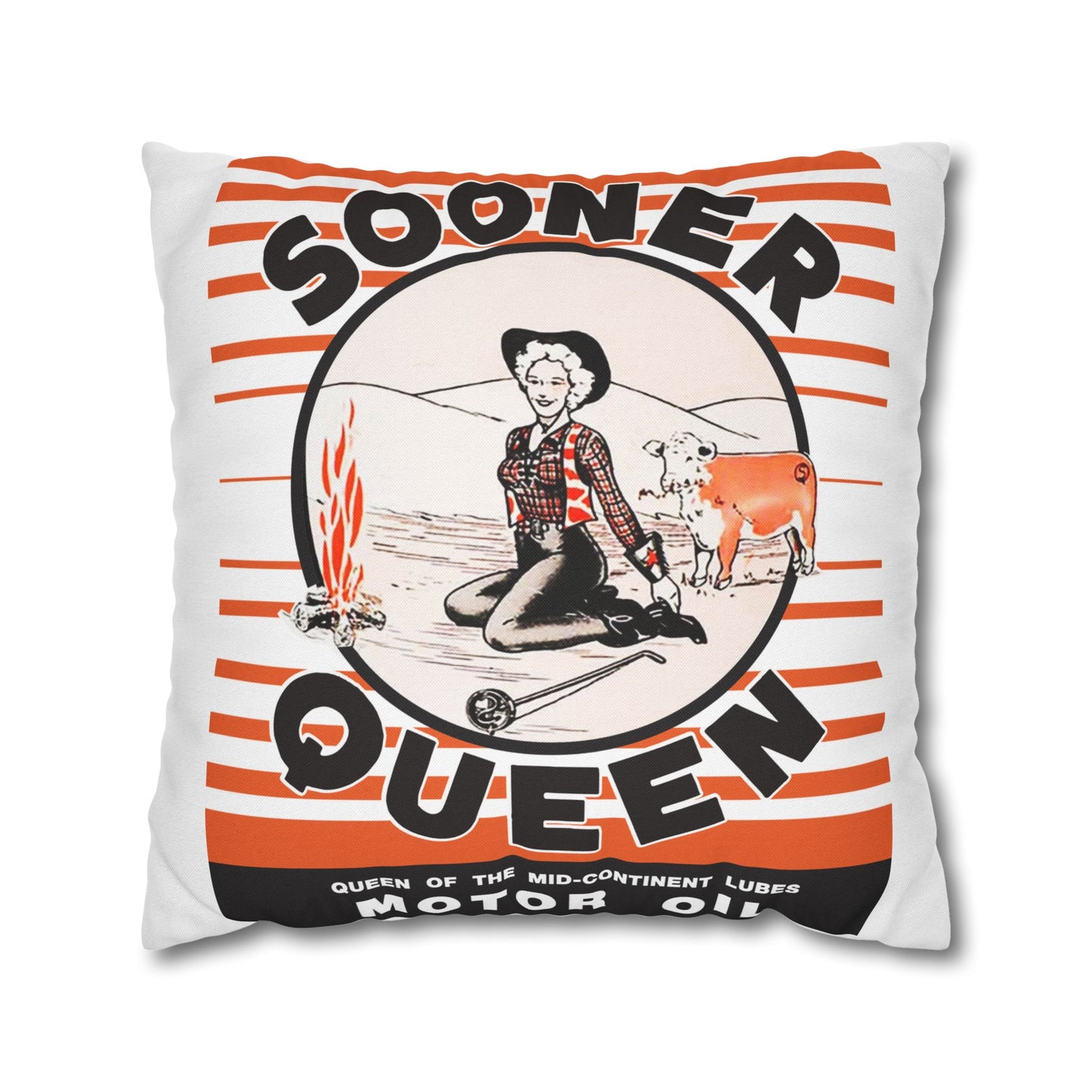 Sooner Queen Square Pillowcase — Retro Cowboy Cowgirl Vintage Western Accent Pillow