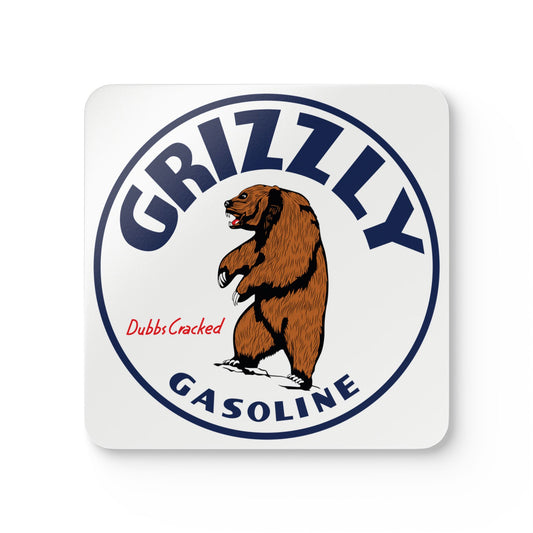Grizzly Gasoline coaster set — vintage petroliana gift — The Faded Label Co.