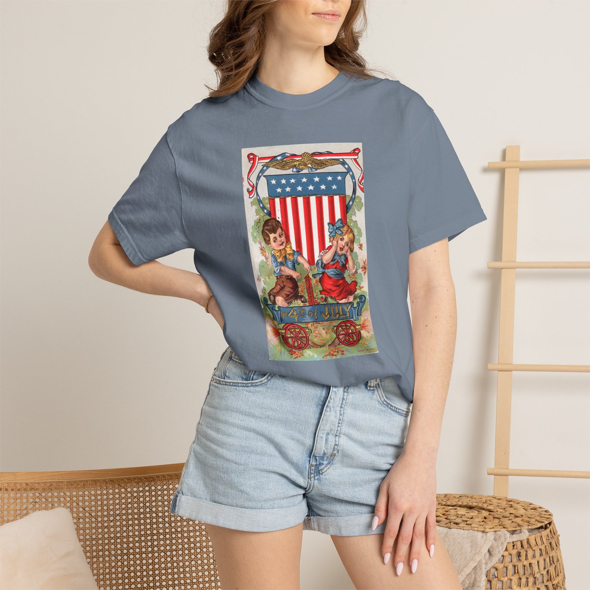 1908 Fourth of July Wagon t-shirt care label — Comfort Colors 1717 vintage tee — The Faded Label Co.