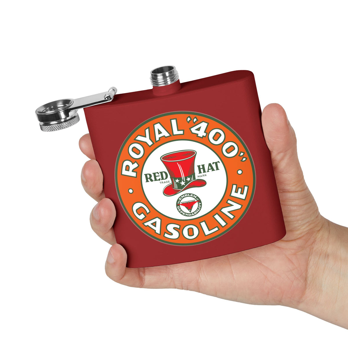 Red Hat Royal 400 Gasoline Flask — Vintage Rare Petroliana Gift | The Faded Label Co.