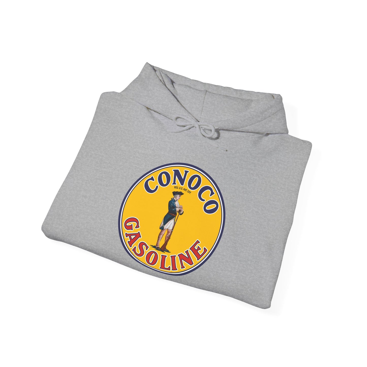 Conoco minuteman Gasoline Vintage Logo Hoodie — Retro Petrol Brand Pullover