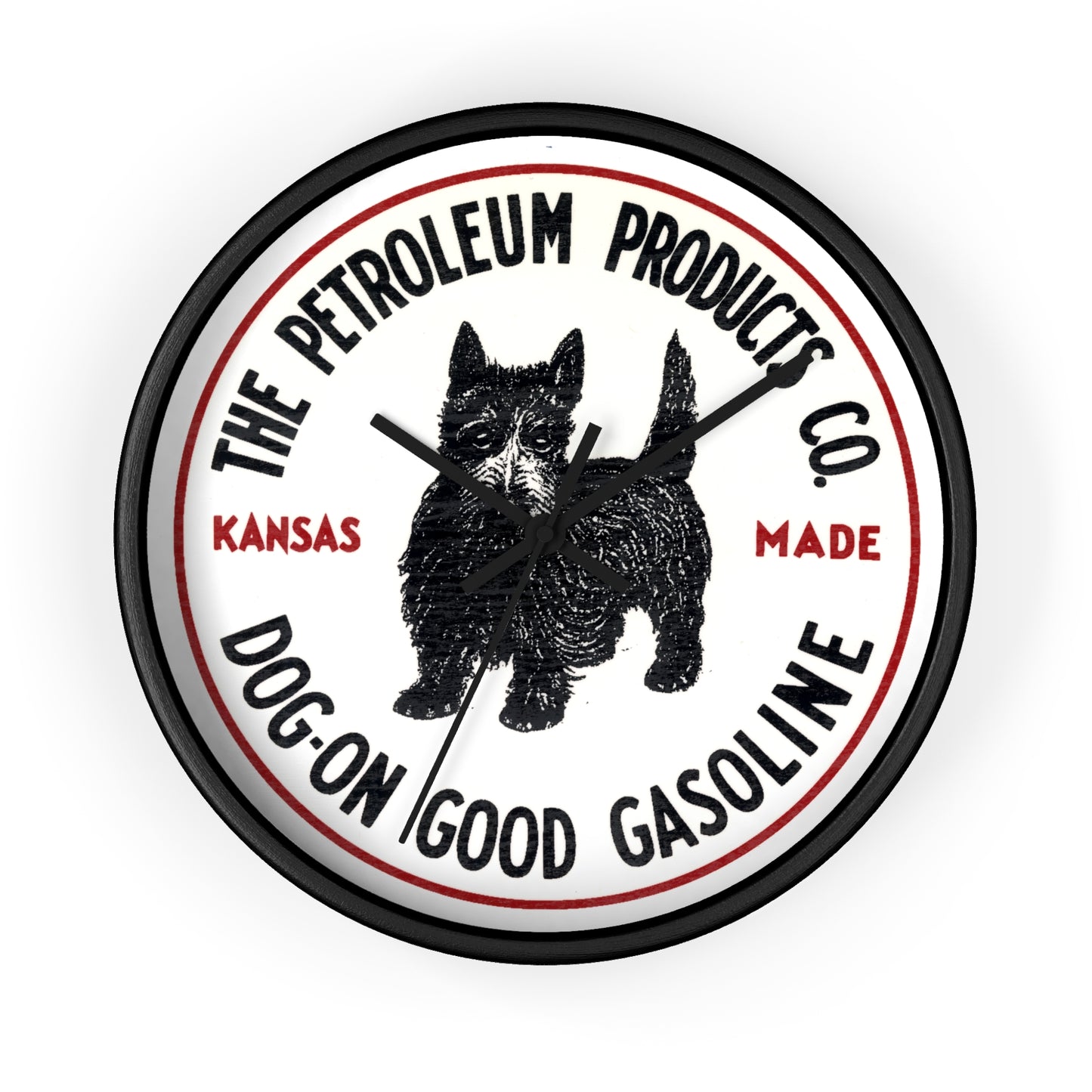 Dog-On Good Gasoline wall clock — vintage Scottie dog petroliana decor — The Faded Label Co.