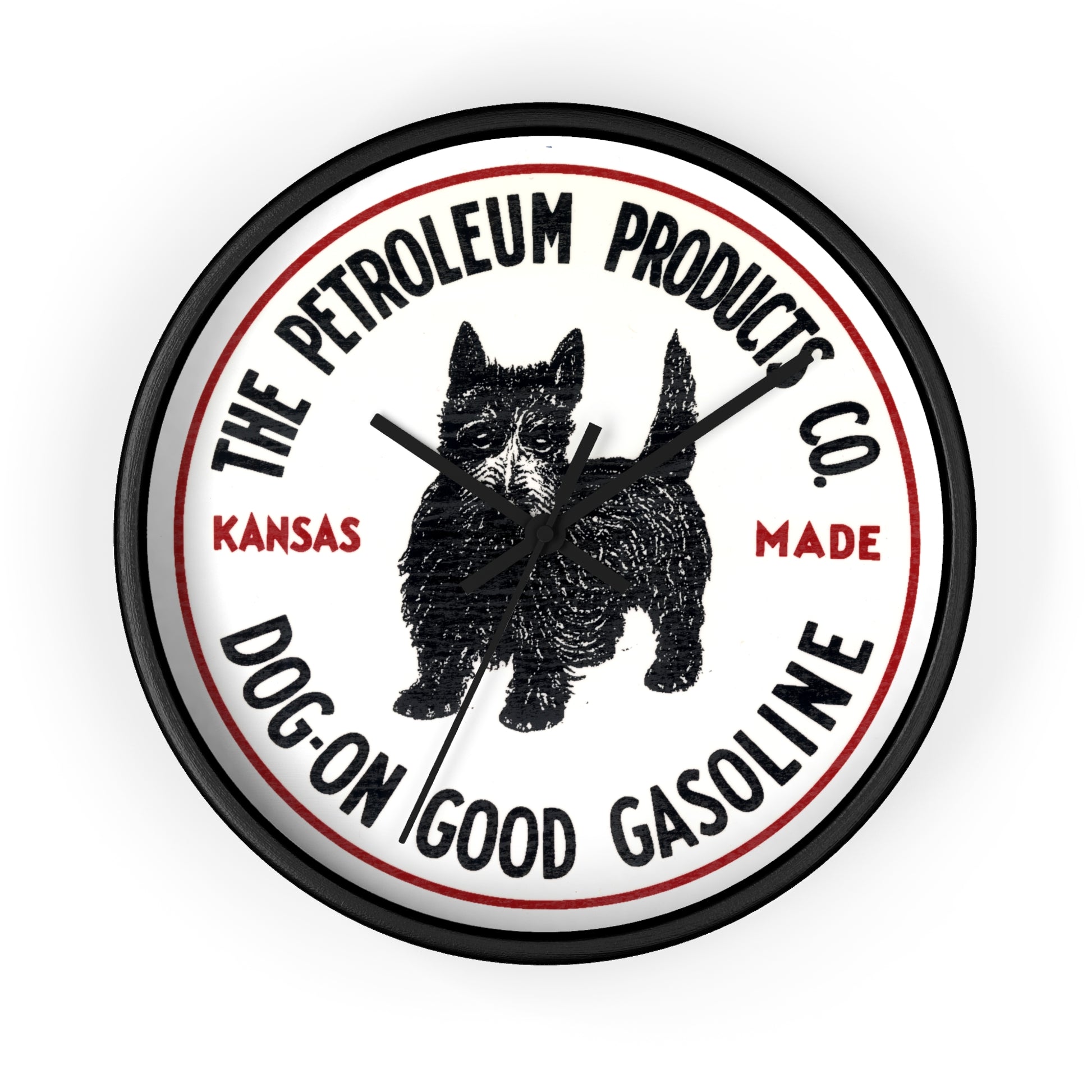 Dog-On Good Gasoline wall clock — vintage Scottie dog petroliana decor — The Faded Label Co.