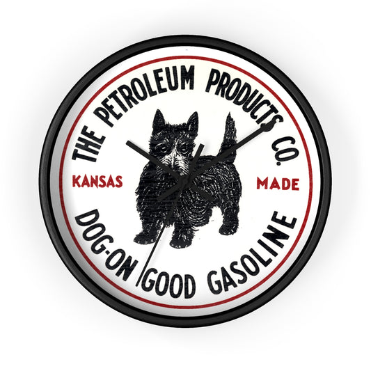 Dog-On Good Gasoline wall clock — vintage Scottie dog petroliana decor — The Faded Label Co.