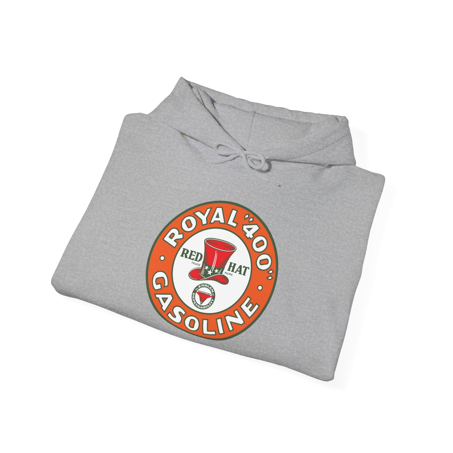 "Royal 400" Red Hat Gasoline Logo Hoodie —  Retro Fuel Emblem