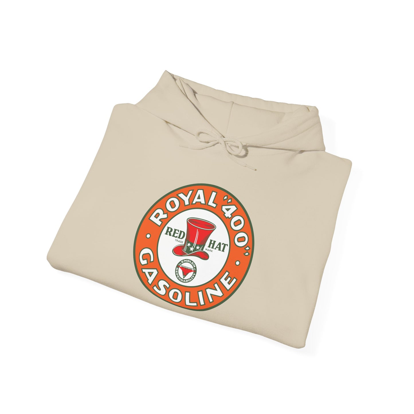 "Royal 400" Red Hat Gasoline Logo Hoodie —  Retro Fuel Emblem