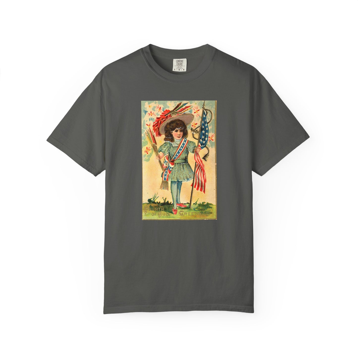 4th of July Patriotic Girl T-Shirt — Vintage Patriotic Postcard Art | The Faded Label Co.