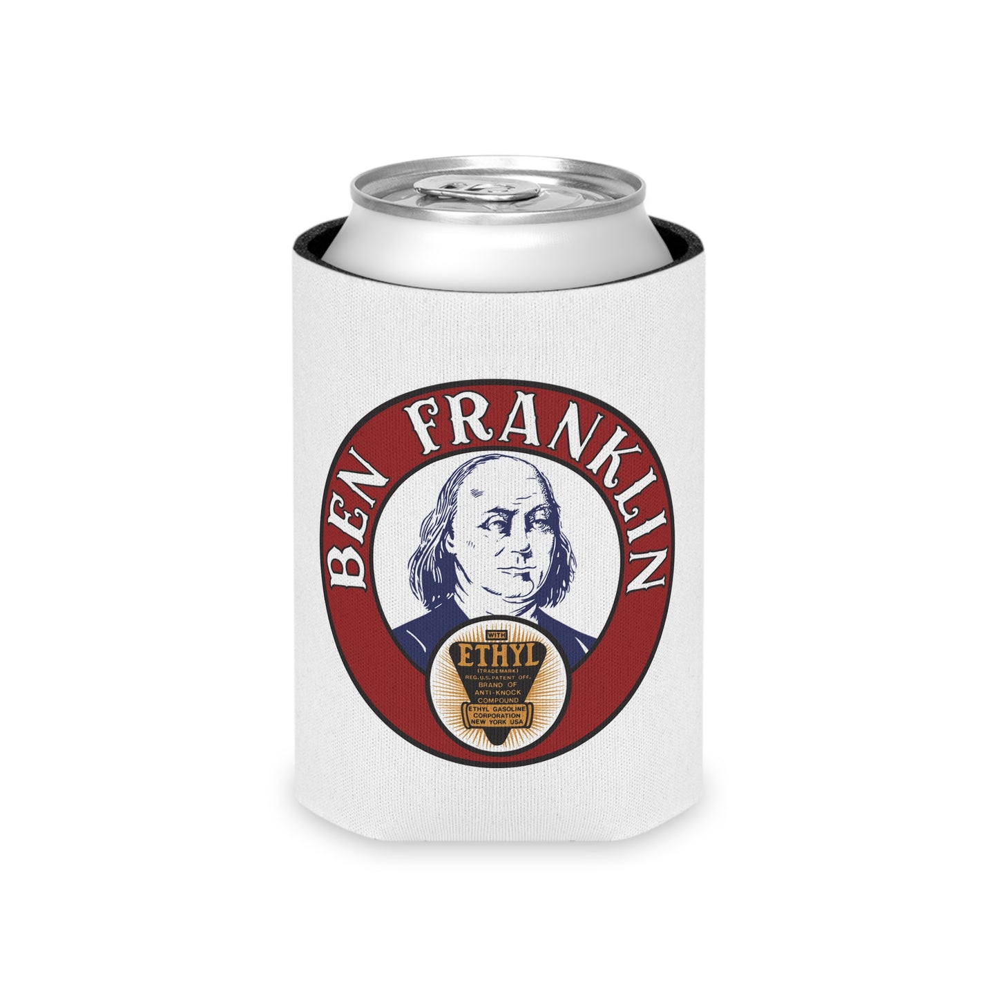 Ben Franklin Gasoline Can Cooler — Vintage Petroliana Gift | The Faded Label Co.