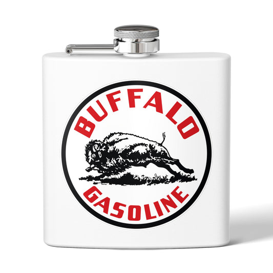 Buffalo Gasoline flask navy — vintage petroliana gift — The Faded Label Co.