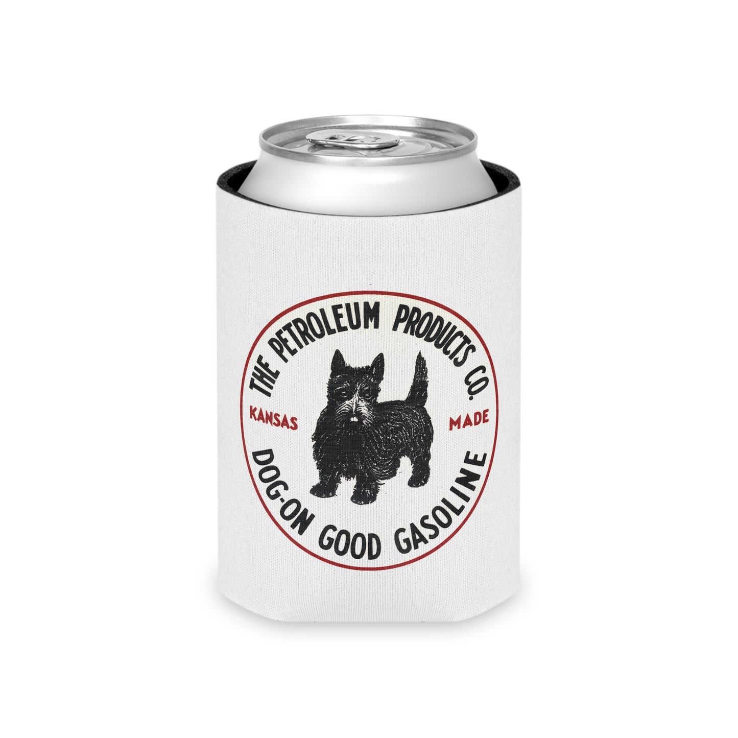 Dog-On Good Gasoline can cooler slim can — vintage petroliana gift — The Faded Label Co.
