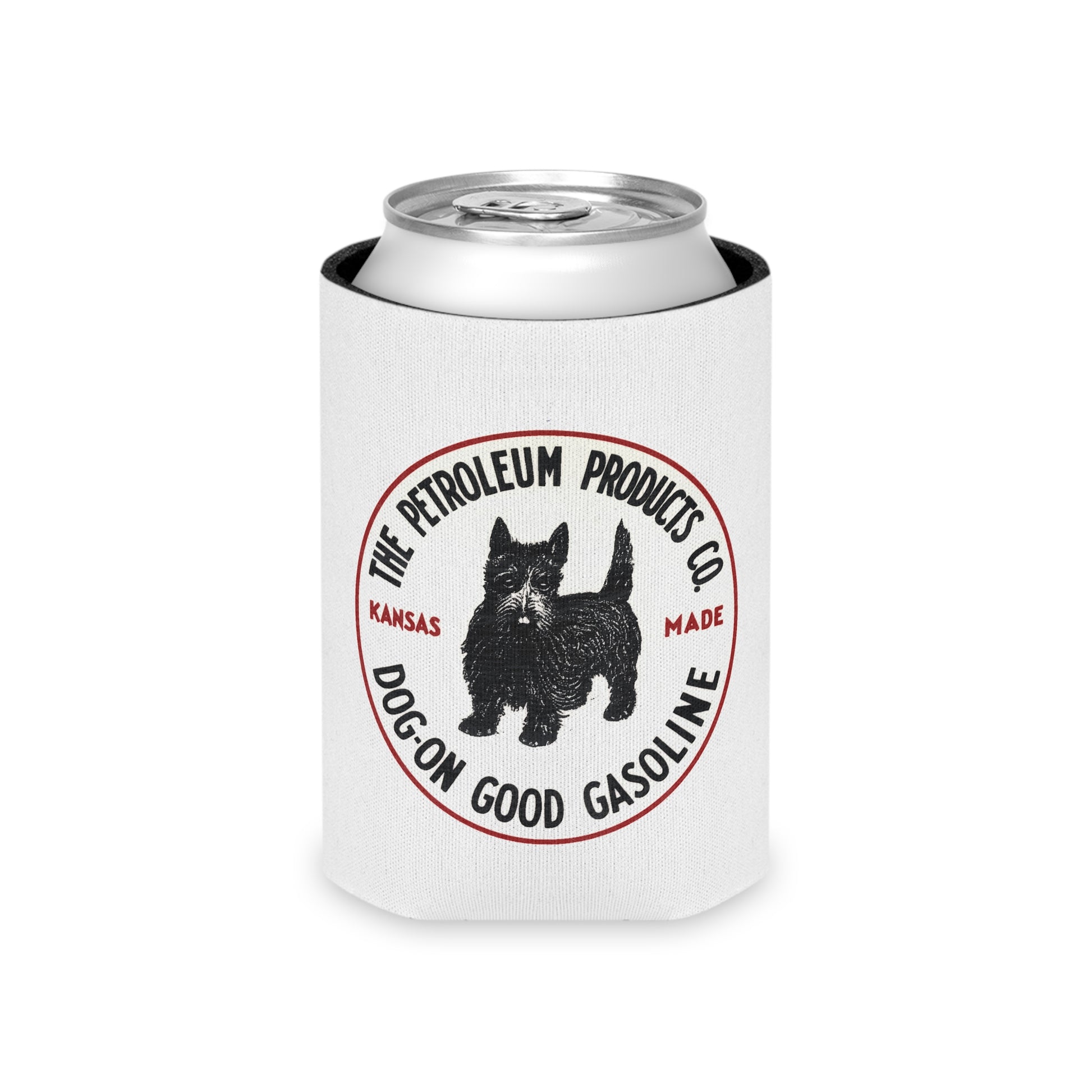 Dog-On Good Gasoline can cooler slim can — vintage petroliana gift — The Faded Label Co.