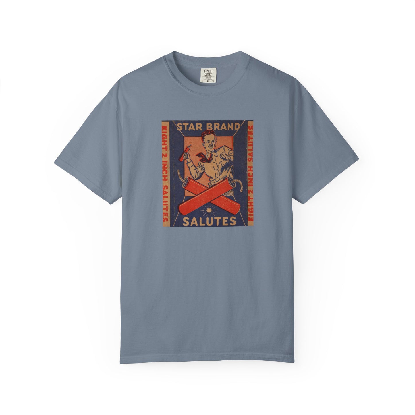 Star Brand Salutes t-shirt pepper — vintage fireworks label art — The Faded Label Co.