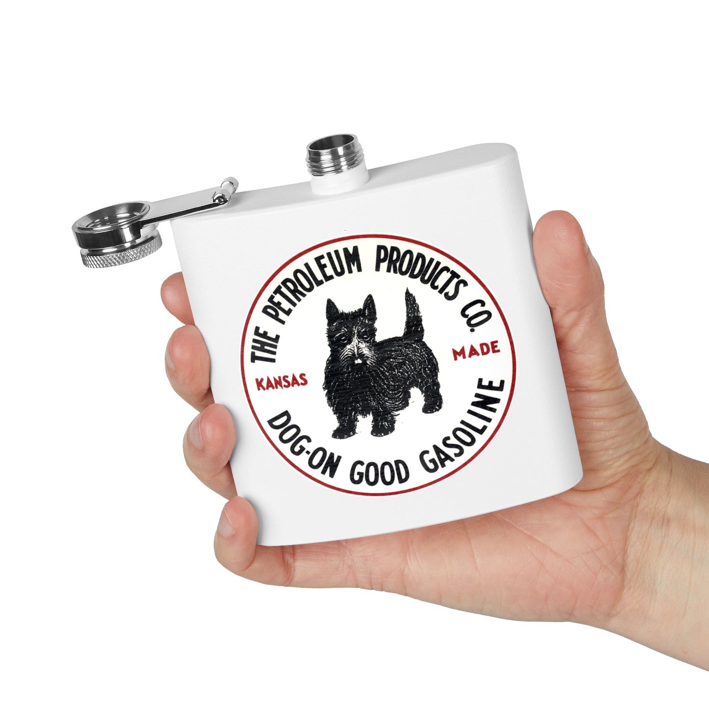 Dog-On Good Gasoline Flask — Vintage Scottie Dog Petroliana | The Faded Label Co.