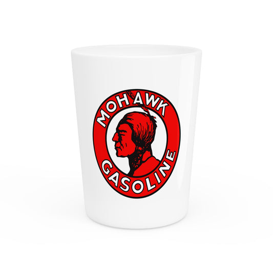 Mohawk Gasoline shot glass — vintage petroliana barware — The Faded Label Co.